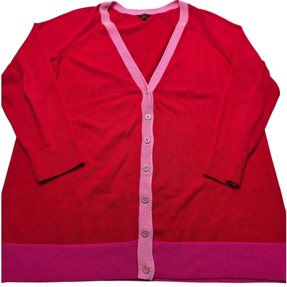 Talbots Plus Red Pink Colorblock Pointelle V-Neck Cardigan Sweater 1X